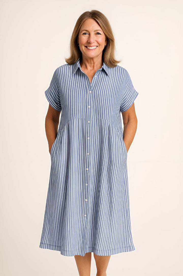 Florine - Flattering Striped Shirtdress