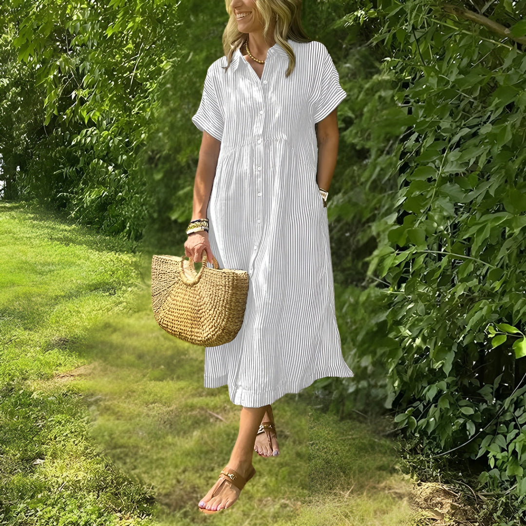 Florine - Flattering Striped Shirtdress