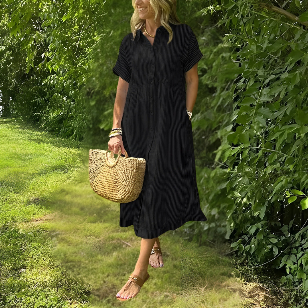 Florine - Flattering Striped Shirtdress